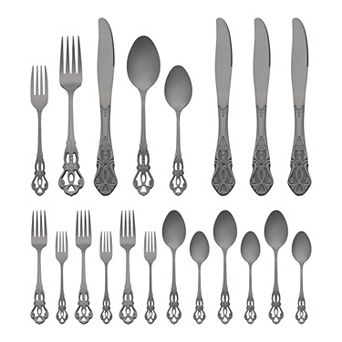 20 pc Silverware Set, Stainless Steel Floral Flatware, Serving Utensils Set with Skeleton Pattern