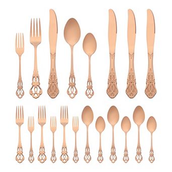 20 pc Silverware Set, Stainless Steel Floral Flatware, Serving Utensils Set with Skeleton Pattern
