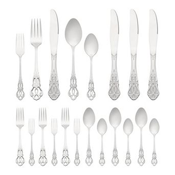 20 pc Silverware Set, Stainless Steel Floral Flatware, Serving Utensils Set with Skeleton Pattern