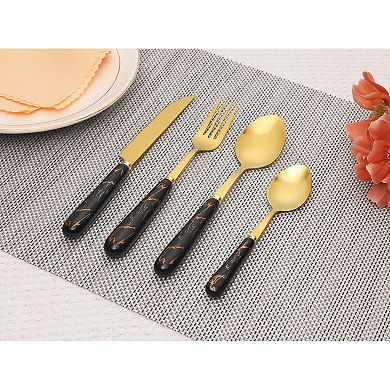 24 Piece Silverware Set, Stainless Steel Floral Flatware Set, Modern Cutlery Set for Kitchen Dining