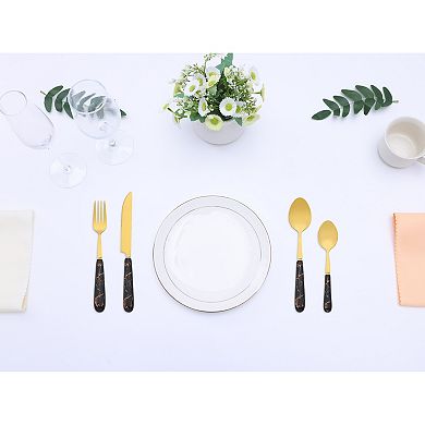 24 Piece Silverware Set, Stainless Steel Floral Flatware Set, Modern Cutlery Set for Kitchen Dining