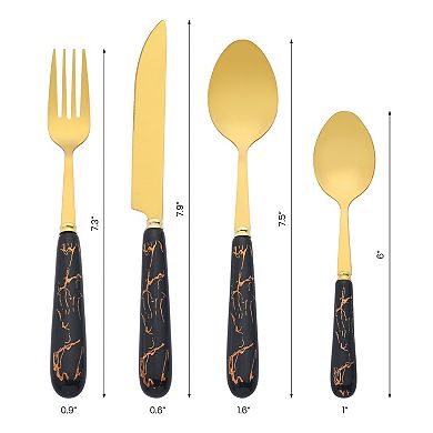 24 Piece Silverware Set, Stainless Steel Floral Flatware Set, Modern Cutlery Set for Kitchen Dining