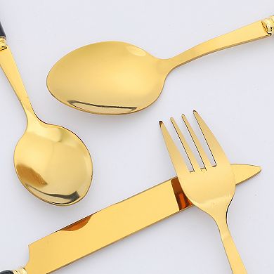 24 Piece Silverware Set, Stainless Steel Floral Flatware Set, Modern Cutlery Set for Kitchen Dining