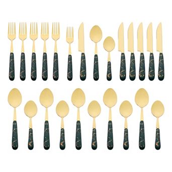 24 pc Silverware Set, Stainless Steel Floral Flatware Set, Modern Cutlery Set for Kitchen Dining