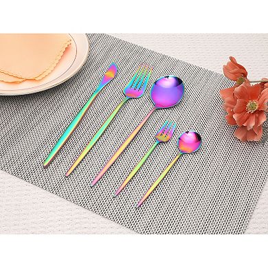 5Pcs Stainless Steel Flatware Set, Silverware Cutlery with Knife, Spoons and Forks, Kitchen Flatware