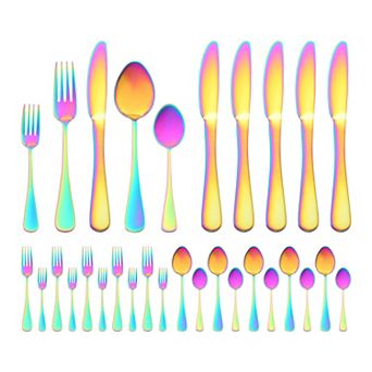 30 pc Stainless Steel Flatware Set Mirror Polished Cutlery with Spoons Forks Kitchen Tableware