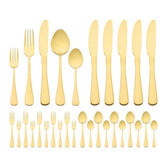 30 pc Stainless Steel Flatware Set Mirror Polished Cutlery with Spoons Forks Kitchen Tableware