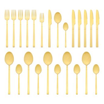 24 pc Silverware Set, Stainless Steel Flatware Set, Mirror Polished Kitchen Serving Utensils Set