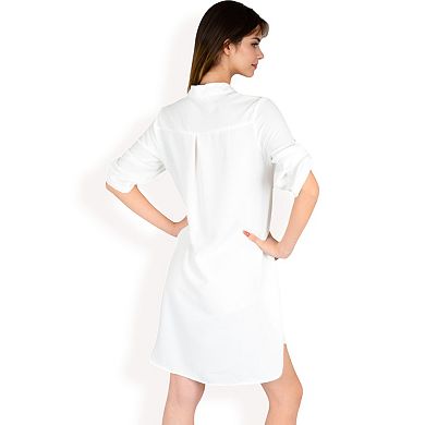 Women's Button-Down Roll-Up Sleeve Shirt Dress