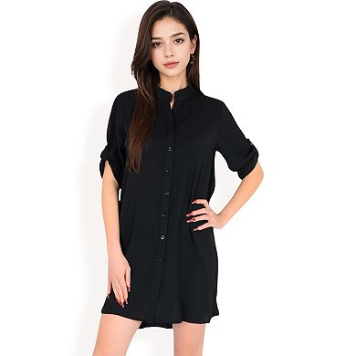 Women's Button-Down Roll-Up Sleeve Shirt Dress