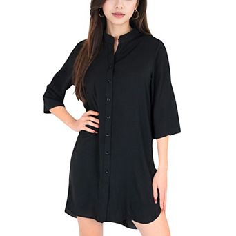 Women's Button-Down Roll-Up Sleeve Shirt Dress