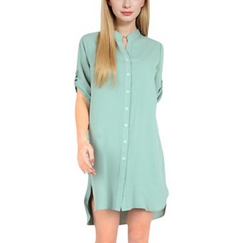 Women's Button-Down Roll-Up Sleeve Shirt Dress