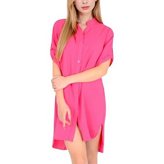 Women's Button-Down Roll-Up Sleeve Shirt Dress