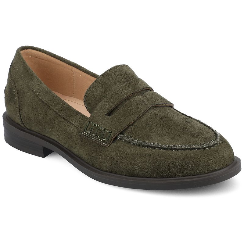 Journee Brooks Women's Round Toe Block Heel Comfort Penny Loafers,