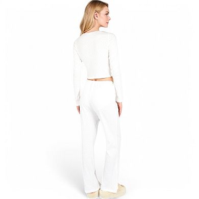 Women's Long Sleeve Diamond Print Lounge Set with Elastic Waist Pants