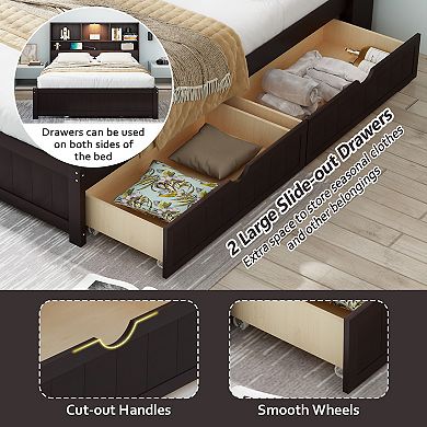 Merax Wood Platform Bed with Bookcase Headboard
