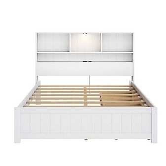Merax Wood Platform Bed with Bookcase Headboard