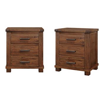 Merax Rustic Three Drawer Reclaimed Solid Wood Farmhouse Nightstand Set of Two