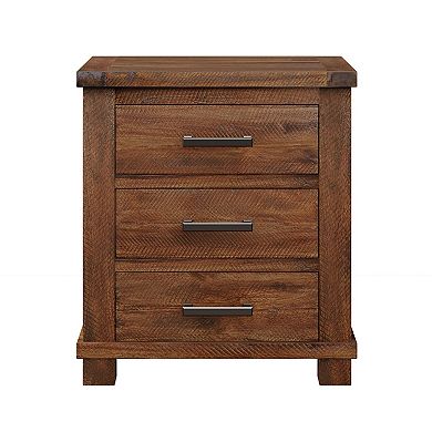 Merax Rustic Three Drawer Reclaimed Solid Wood Farmhouse Nightstand Set of Two