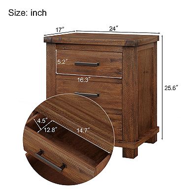 Merax Rustic Three Drawer Reclaimed Solid Wood Farmhouse Nightstand Set of Two