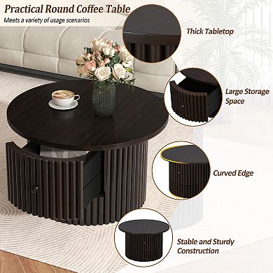 Merax Round Coffee Table for Living Room，Farmhouse Coffee Table with a Drawer