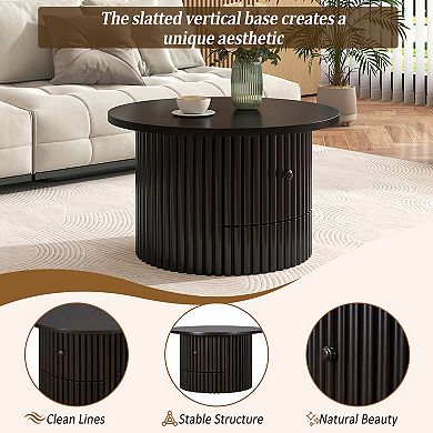 Merax Round Coffee Table for Living Room，Farmhouse Coffee Table with a Drawer