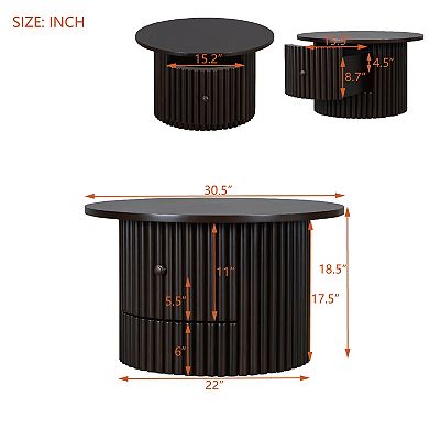 Merax Round Coffee Table for Living Room，Farmhouse Coffee Table with a Drawer