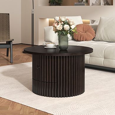 Merax Round Coffee Table for Living Room，Farmhouse Coffee Table with a Drawer