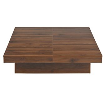 Merax Square Marble Veneer Coffee Table Sliding Top with Storage
