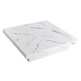 Merax Square Marble Veneer Coffee Table Sliding Top with Storage