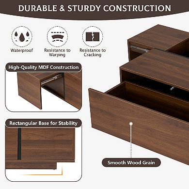 Merax Rectangular Sliding Top Coffee Table with 2 Drawers and 2 Hidden Storage for Living Room