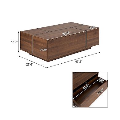 Merax Rectangular Sliding Top Coffee Table with 2 Drawers and 2 Hidden Storage for Living Room