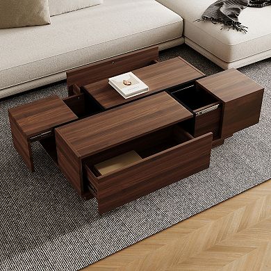 Merax Rectangular Sliding Top Coffee Table with 2 Drawers and 2 Hidden Storage for Living Room