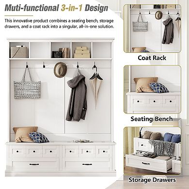 Merax Retro Wooden 3-in-1 Coat Rack，Elegant Wide Hall Tree with 5 Hooks
