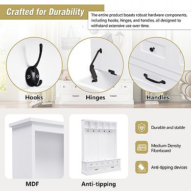 Merax Retro Wooden 3-in-1 Coat Rack，Elegant Wide Hall Tree with 5 Hooks