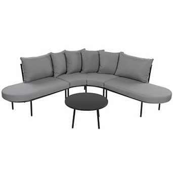 Merax Patio Half- Moon Curved Outdoor Furniture Sofa Set with Coffee Table