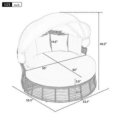 Merax Outdoor Patio Rattan Round Daybed with Retractable Canopy