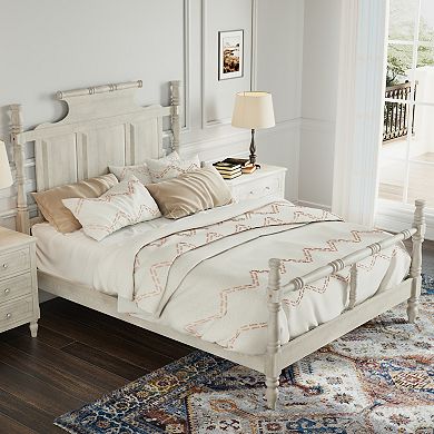 Vintage Country Style Wood Four Poster Platform Bed with 56.9" High Crown-like Headboard