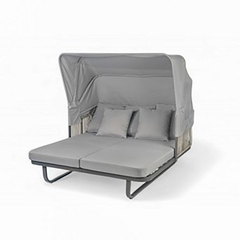 Merax Outdoor Patio Daybed Rattan Daybed Outdoor Sunbed with Detachable Pillows