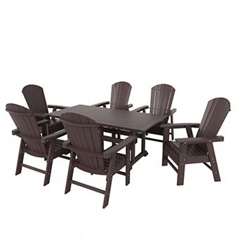 7 pc Outdoor Patio Dining Table and Adirondack Armchair Set