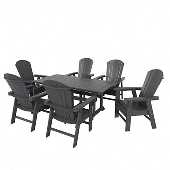 7 pc Outdoor Patio Dining Table and Adirondack Armchair Set