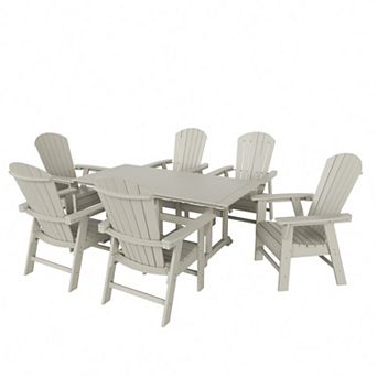 7 pc Outdoor Patio Dining Table and Adirondack Armchair Set