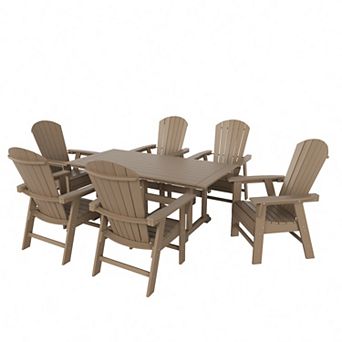 7 pc Outdoor Patio Dining Table and Adirondack Armchair Set