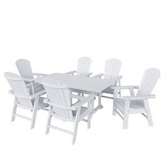7 pc Outdoor Patio Dining Table and Adirondack Armchair Set