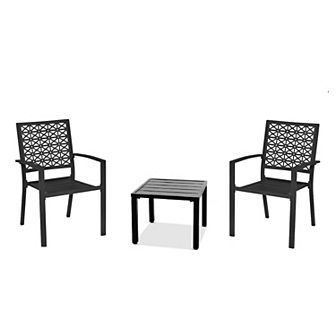 3 pc Outdoor Bistro Set, Modern Patio Furniture Set with Chairs and Table, Black