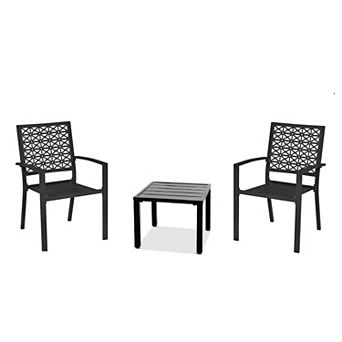 3 pc Outdoor Bistro Set, Modern Patio Furniture Set with Chairs and Table, Black