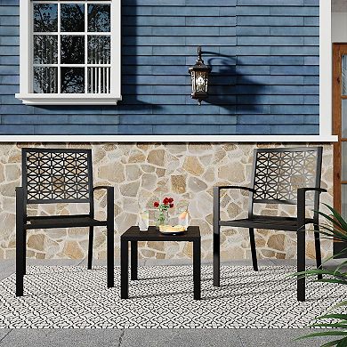 3-Pieces Outdoor Bistro Set, Modern Patio Furniture Set with Chairs and Table, Black