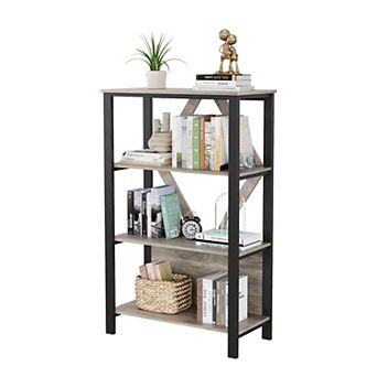 4 tier LED Bookshelf with Open Shelves - Wood and Metal Bookcase for Living Room, Bedroom, Office