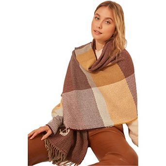 Women's Herringbone Patterned Thick Shoulder Shawl Scarf, Winter Accessories