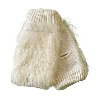 Women's Stylish Furry Fingerless Gloves for Driving, Half Gloves for Office